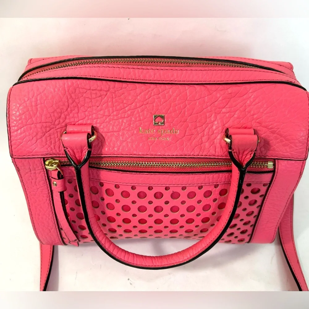 Kate Spade Perri Lane Delaney Bubbles Leather Satchel Crossbody in Peony Pink